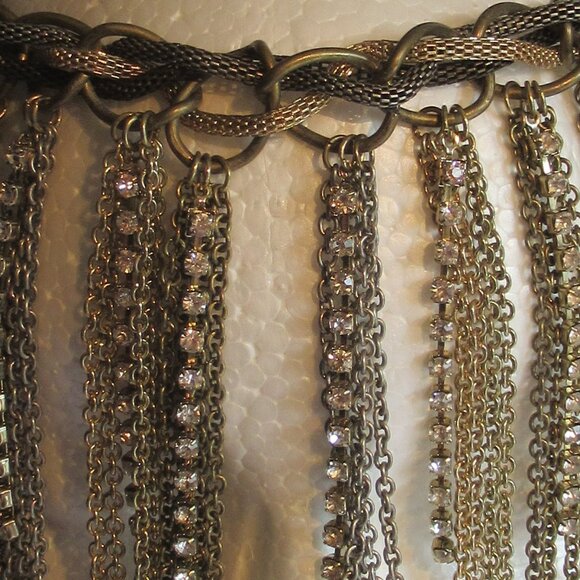Steampunk, Chain & Crystal Choker, Gold, Silver, Bronze, Pewter, Rope, Link, Vtg - Picture 3 of 10
